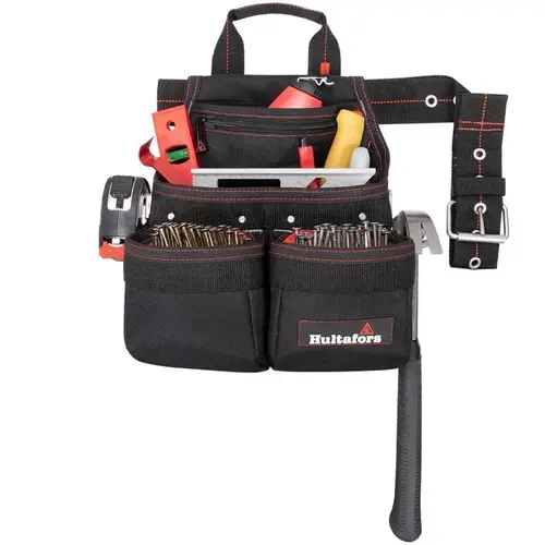Tool and Nail Bag with Belt Hultafors Work Gear Ballistic Polyester Black/Red Black/Red Tool and Nail Bag with Belt Hultafors Work Gear Ballistic Polyester Black/Red Black/Red