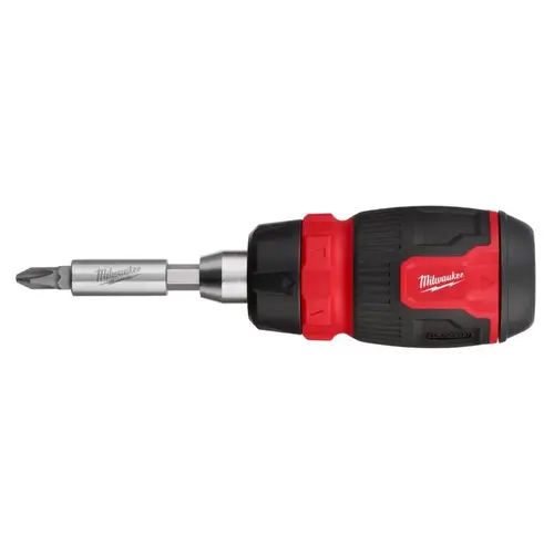 Compact Multi-Bit Screwdriver Hex Shank 8-in-1 Ratcheting 5.43" Black/Red Compact Multi-Bit Screwdriver Hex Shank 8-in-1 Ratcheting 5.43" Black/Red