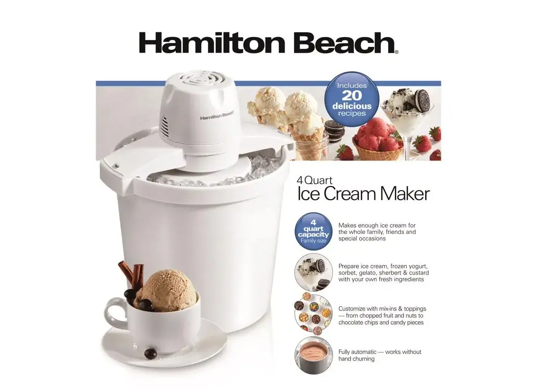 HAMILTON BEACH 68330N Ice Cream Maker White 4 qt 15.3