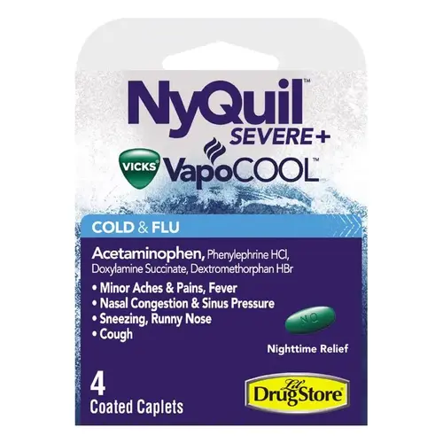 NyQuil Severe Cold & Flu Nighttime Caplets, 4-Ct. Green NyQuil Severe Cold & Flu Nighttime Caplets, 4-Ct. Green