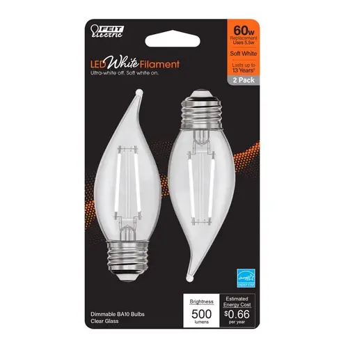 Filament LED Bulb BA10 E26 (Medium) Soft White 60 Watt Equivalence Clear