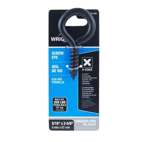 Screw Eye 5/16" D X 2-5/8" L Black Steel 200 lb Black