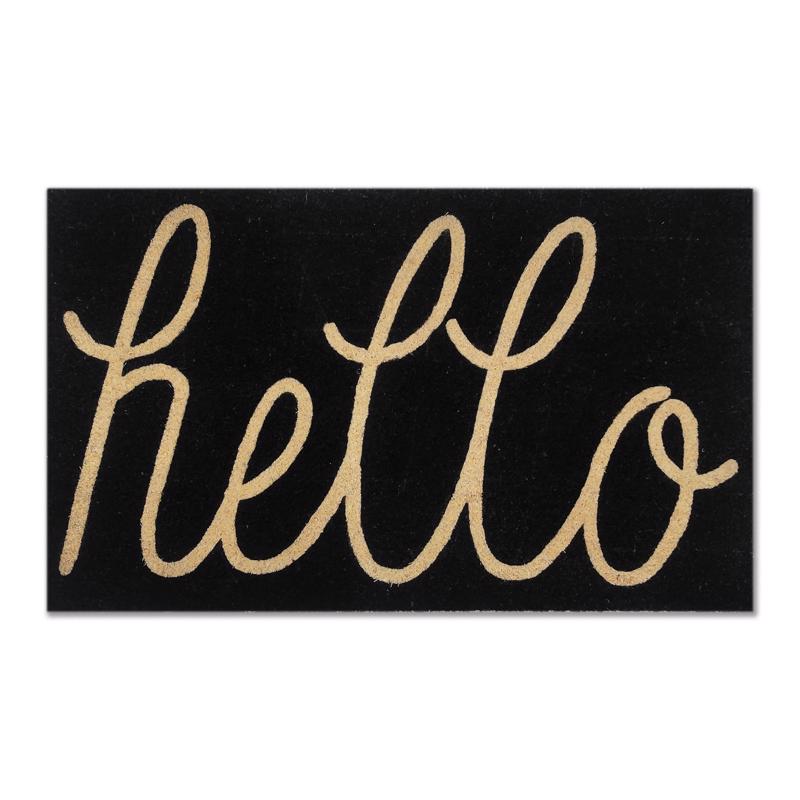 First Concept FC-72022 Door Mat 30" L X 18" W Black Hello Coir Black