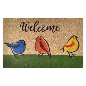 First Concept FC-72028 Door Mat 30" L X 18" W Multicolored Welcome Birds Coir Multicolored