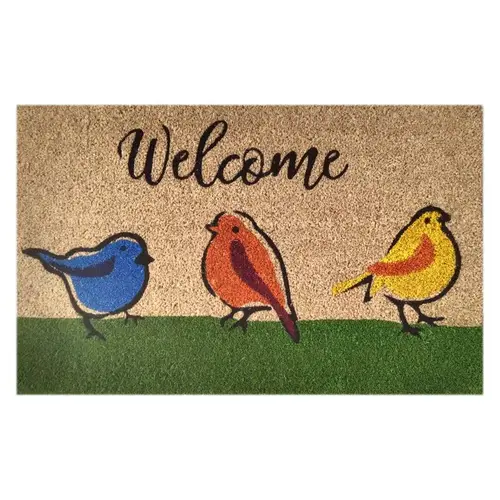 Door Mat 30" L X 18" W Multicolored Welcome Birds Coir Multicolored