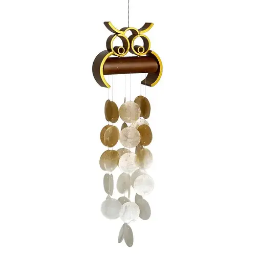 Wind Chime Brown Bamboo 30" Hoot Owl Capiz Brown Wind Chime Brown Bamboo 30" Hoot Owl Capiz Brown