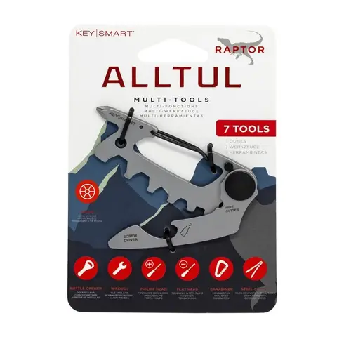 AllTul Mutlitool, Raptor Key, Stainless Steel, 6 Tools in 1 Silver