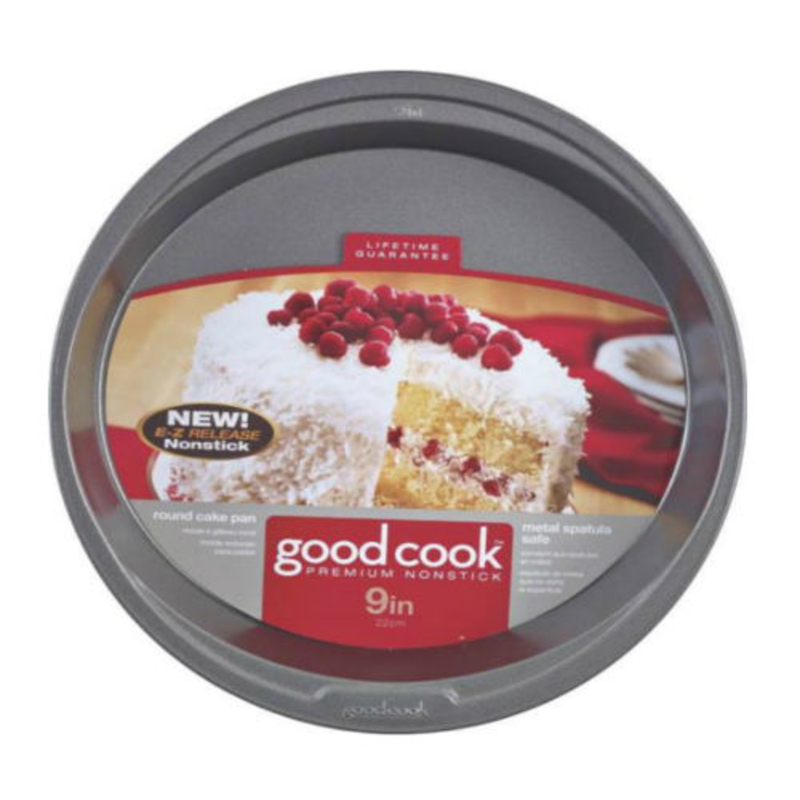 Good Cook 04016 Cake Pan, Round, 9 in Dia, Steel, Non-Stick: Yes, Dishwasher Safe: No Gray