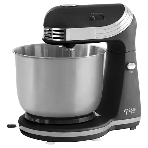 Stand Mixer, 6 Speed, with Mixing Bowl, Dough Hooks, Beaters, Recipes, Black, 3 Qt.