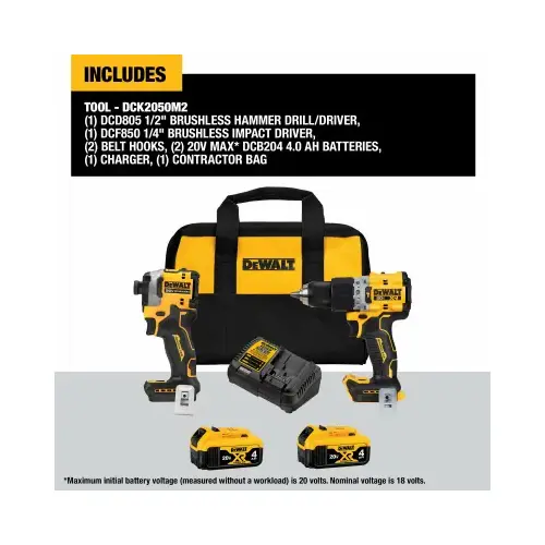 Cordless Combo Kit, Battery Included, 4 Ah, 20 V, Lithium-Ion Black/Yellow Cordless Combo Kit, Battery Included, 4 Ah, 20 V, Lithium-Ion Black/Yellow