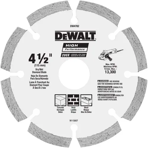 Segmented Rim Diamond Saw Blade HP 4-1/2" D X 5/8 and 7/8" Steel Gray Segmented Rim Diamond Saw Blade HP 4-1/2" D X 5/8 and 7/8" Steel Gray