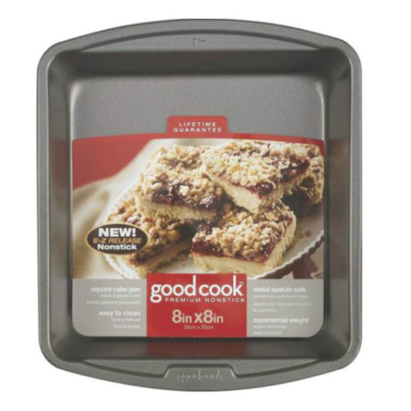 Good Cook 4017 Cake Pan, Square, 8 in OAL, Steel, Non-Stick: Yes, Dishwasher Safe: No Gray