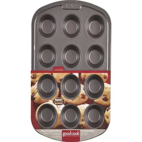 Muffin Pan, Round Impressions, Steel, 12-Compartment, Dishwasher Safe: Yes, 18.3 in L, 11.8 in W