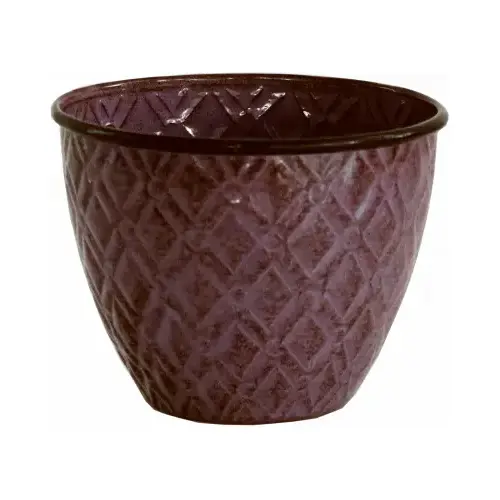 Ironstone Metal Planter, Diamond Pattern, Plum, 5 In. Ironstone Metal Planter, Diamond Pattern, Plum, 5 In.
