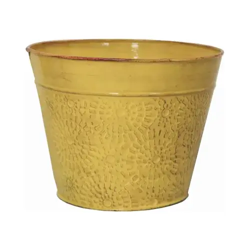 Cove Planter, Sunflower Yellow Embossed Sheet Metal, 8 In. High Cove Planter, Sunflower Yellow Embossed Sheet Metal, 8 In. High
