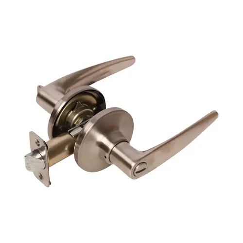 Florence Lever with Round Rose Privacy Lockset with ADA Pushbutton Grade 3 Satin Nickel Finish Florence Lever with Round Rose Privacy Lockset with ADA Pushbutton Grade 3 Satin Nickel Finish