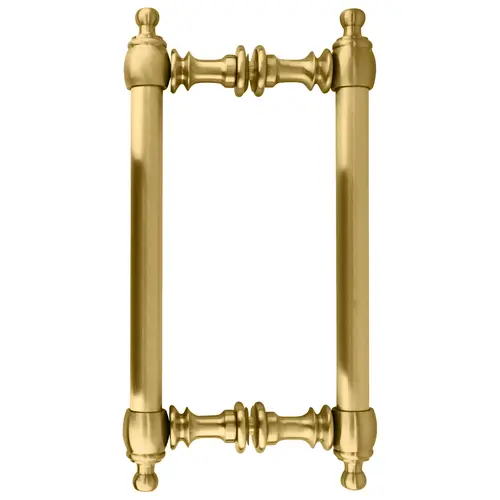 8" Colonial Style Back-To-Back Pull Handles, Brass Material, 8" Center-To-Center Hole Spacing, Satin Brass Finish