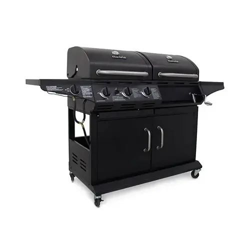 Combination Charcoal/Gas Grill + Side Burner, 36,000 BTU Combination Charcoal/Gas Grill + Side Burner, 36,000 BTU