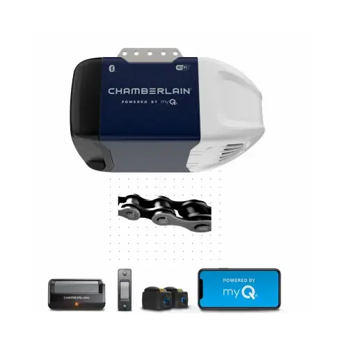 Garage Door Opener, Chain Drive, OS: myQ and Security+ 2.0, Blue