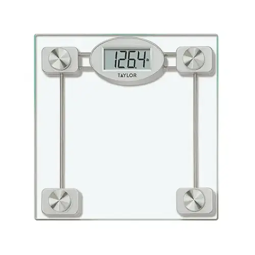 Bathroom Scale, 400 lb Capacity, LCD Display, Metal Housing Material, Clear, 13.38 in OAW, 13.41 in OAD