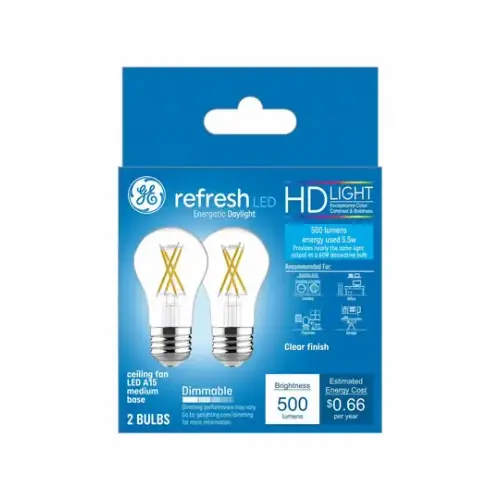 LED Ceiling Fan Light Bulbs, A15, Daylight, 500 Lumens, 5.5-Watts Pair LED Ceiling Fan Light Bulbs, A15, Daylight, 500 Lumens, 5.5-Watts Pair