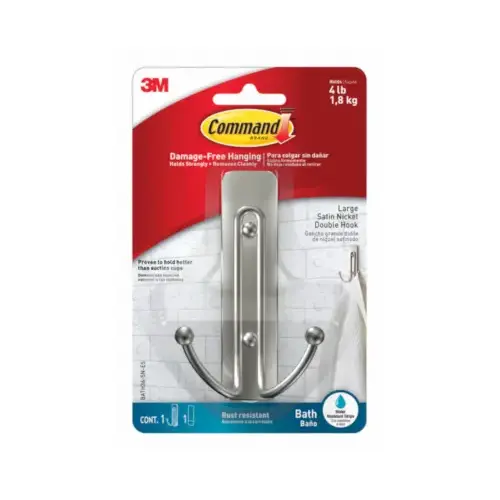 Double Hook Command Large Plastic 4.03" L Satin Nickel Double Hook Command Large Plastic 4.03" L Satin Nickel