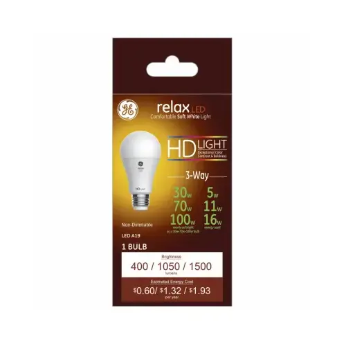 Relax HD 3-Way LED Light Bulb, Soft White, 5/11/16-Watts Relax HD 3-Way LED Light Bulb, Soft White, 5/11/16-Watts