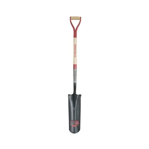Drain Spade, 5.75 in W x 16 in L, Round Pointed, 23.5 in Straight Hardwood Handle, D-Grip