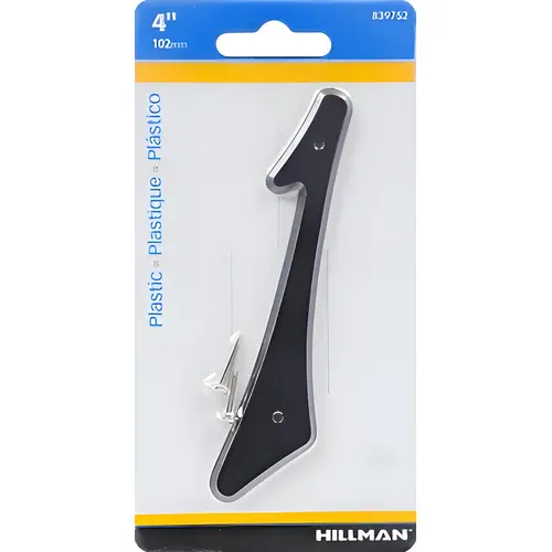 House Address Number 1, Nail-On Mounting, Plastic Material, 4" Height, Black Finish