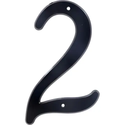 House Address Number 2, Nail-On Mounting, Plastic Material, 4" Height, Black Finish, Weather Resistant For Mailbox And Home Exterior Identification