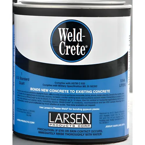 Weld-Crete Bonding Agent, Liquid, Low to Slight Acetic, Blue, 1 qt Pail