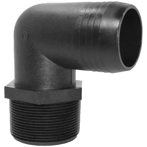Green Leaf Hose Elbow Adapter, 90 deg Angle, 1/2 x 3/4 in, MPT x Hose Barb, Polypropylene, Black
