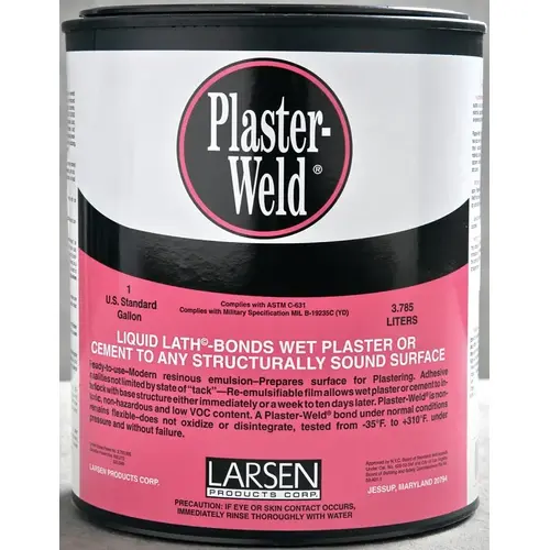 Plaster-Weld Bonding Agent, Liquid, Low to Slight Acetic, Pink, 1 gal Pail Plaster-Weld Bonding Agent, Liquid, Low to Slight Acetic, Pink, 1 gal Pail