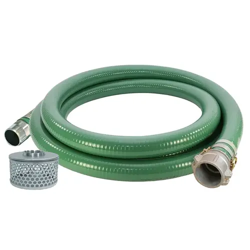 Water Suction Hose, 2 in ID, 20 ft L, Camlock Female x Male, PVC Green
