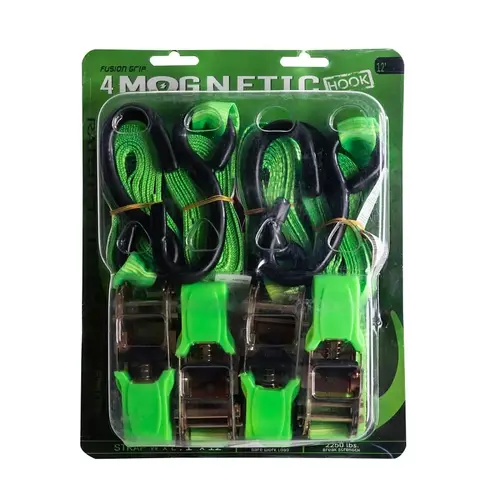 Fusion Grip Standard-Duty Ratchet Strap, 1 in W, 12 ft L, 8 lb Working Load - pack of 4