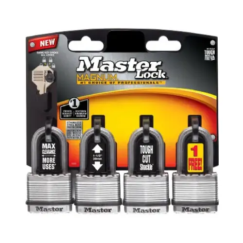 Magnum Keyed Laminated Padlocks, 1-3/4 In - pack of 4 Magnum Keyed Laminated Padlocks, 1-3/4 In - pack of 4