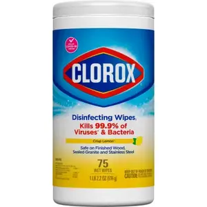 CLOROX 01628 Crisp Lemon Disinfecting Cleaning Wipes Tub (75-Count) White