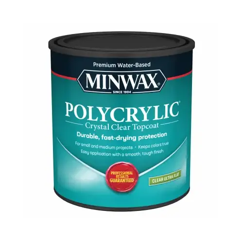 Polycrylic Protective Finish, Ultra Flat, Liquid, 1 qt Crystal Clear Polycrylic Protective Finish, Ultra Flat, Liquid, 1 qt Crystal Clear