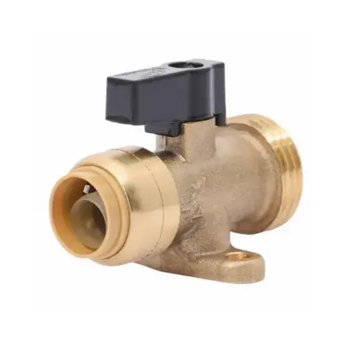 Straight Stop Valve, 1/2 x 3/4 in Connection, Push-Fit x MHT, 200 psi Pressure, Quarter-Turn Actuator Chrome Plated Straight Stop Valve, 1/2 x 3/4 in Connection, Push-Fit x MHT, 200 psi Pressure, Quarter-Turn Actuator Chrome Plated