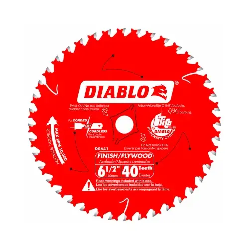 Circular Saw Blade, 6-1/2 in Dia, 5/8 in Arbor, 40-Teeth, Carbide Cutting Edge Perma-Shield Circular Saw Blade, 6-1/2 in Dia, 5/8 in Arbor, 40-Teeth, Carbide Cutting Edge Perma-Shield