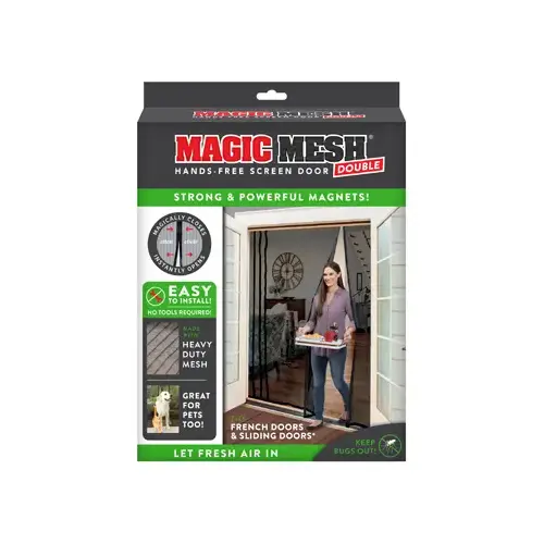 Hands-Free Magnetic Screen Door 83" H X 75" W Black Mesh Black