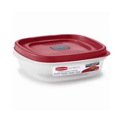 Food Container, 3 Cups Capacity, Plastic, Clear, 7 in L, 7 in W, 2.3 in H Food Container, 3 Cups Capacity, Plastic, Clear, 7 in L, 7 in W, 2.3 in H