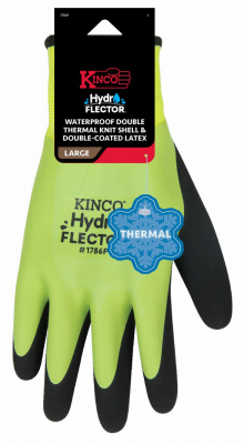 HYDROFLECTOR 1786P-L Waterproof Protective Gloves, Men's, L, Knit Wrist Cuff, Latex Coating, Acrylic Glove, Black/Green Pair