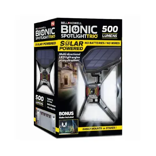 Bionic Series Solar-Powered Spot Light, 3-Lamp, LED Lamp, 500 Lumens, Plastic Fixture Black Bionic Series Solar-Powered Spot Light, 3-Lamp, LED Lamp, 500 Lumens, Plastic Fixture Black