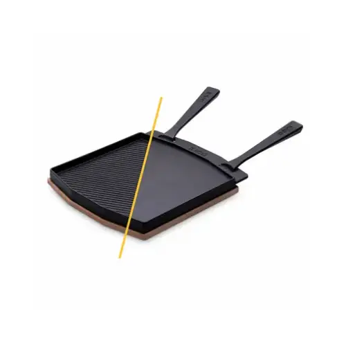 Dual-Sided Grizzler Plate, Cast Iron, Cast Iron Handle, Removable Handle Black Dual-Sided Grizzler Plate, Cast Iron, Cast Iron Handle, Removable Handle Black