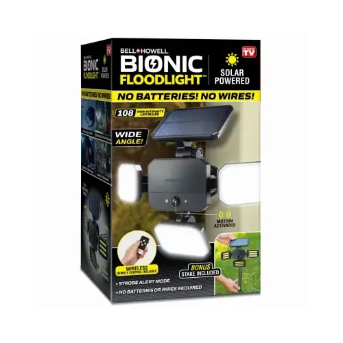 Bionic Flood Light, 4.2 V, 10 W, 3-Lamp, LED Lamp, Bright White Light, 1109 Lumens Lumens, ABS Fixture Black Bionic Flood Light, 4.2 V, 10 W, 3-Lamp, LED Lamp, Bright White Light, 1109 Lumens Lumens, ABS Fixture Black