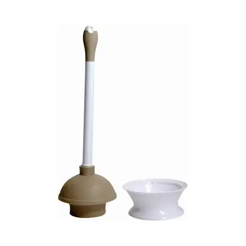 Plunger and Caddy, Ergonomic Handle Taupe Plunger and Caddy, Ergonomic Handle Taupe