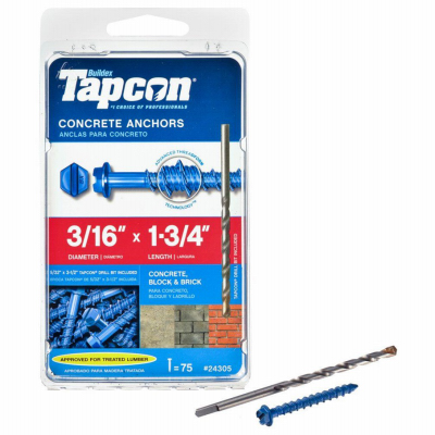 Buildex Tapcon 24305 Screw Anchor, Hex Drive, Steel, Climaseal, 75 PK - pack of 75