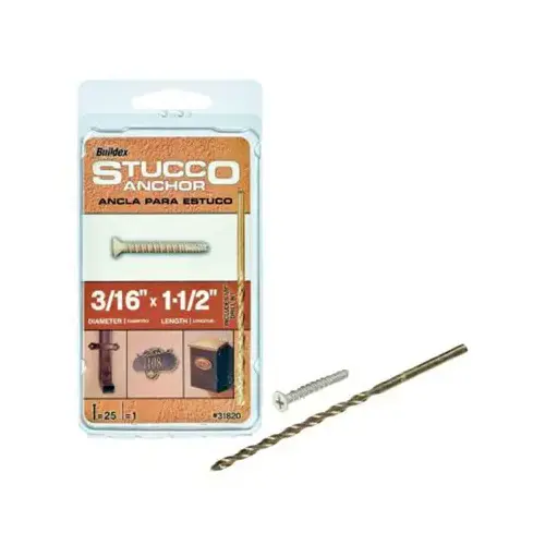 Stucco Anchor, Flat Head, 3/16 x 1-1/2 In pack of 25 Stucco Anchor, Flat Head, 3/16 x 1-1/2 In pack of 25
