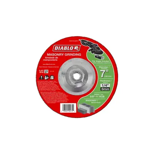 Grinding Wheel, 7 in Dia, 1/4 in Thick, 5/8-11 in Arbor, Aluminum Oxide Abrasive Grinding Wheel, 7 in Dia, 1/4 in Thick, 5/8-11 in Arbor, Aluminum Oxide Abrasive